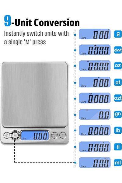 Hope Digital Scale 500 x 0.01 g Precision Kitchen Jewelry Food Scale Stainless Steel Platform