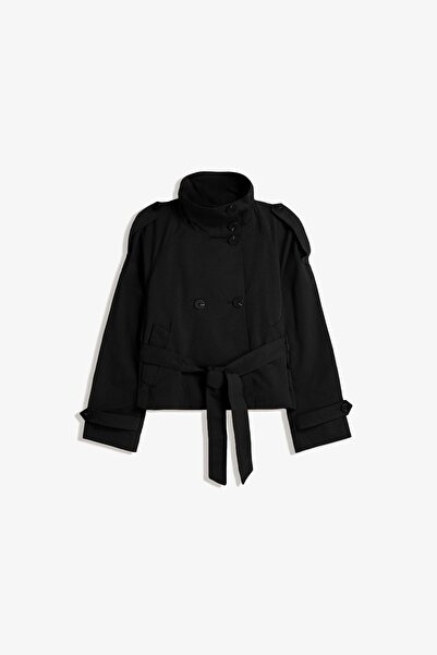 Moderk BSK Model Dik Yaka Arka Rüzgarlık Detaylı Astarlı Kadın Trençkot Ceket Trenç