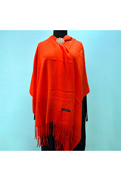 velve Shawl scarf made of thin material, with fringes and emblem, Red, 180x65 cm