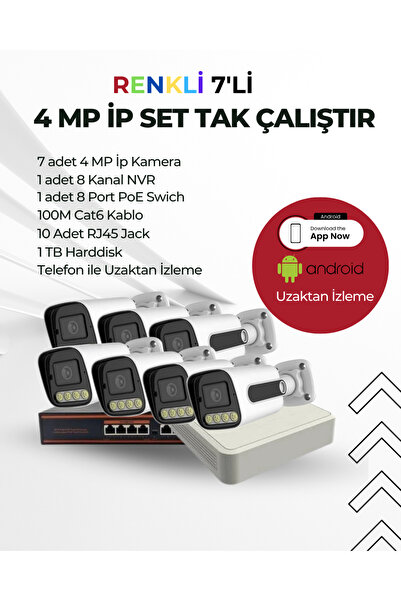 4 MP 7 li renkli IP kamera seti