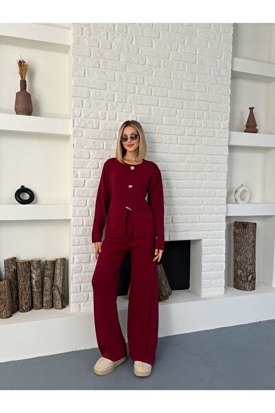 Nivora Style Sun Button Knitwear Top and Bottom Set New Season Trend Sweater Pants Two-Piece Combination