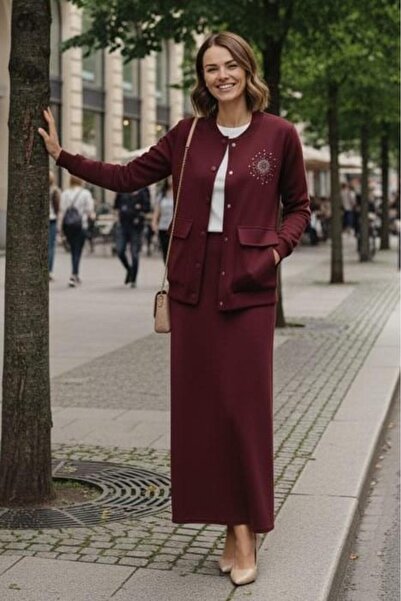 Nuss Star Beaded Snap Fastener Jacket Skirt Set