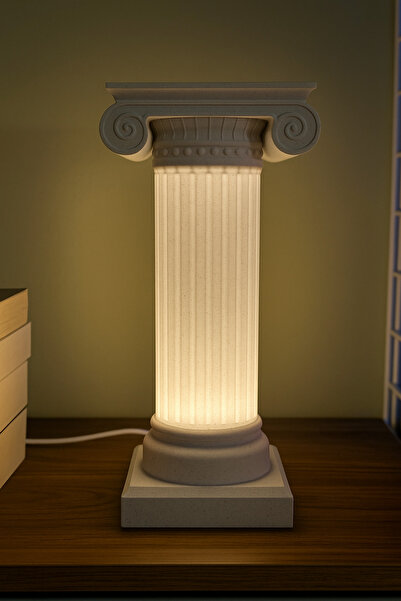 Rekatech Mermer Görünümlü Antik Roma Sütun Masa Lambası – Modern Klasik Aydınlatma (Kablolu)