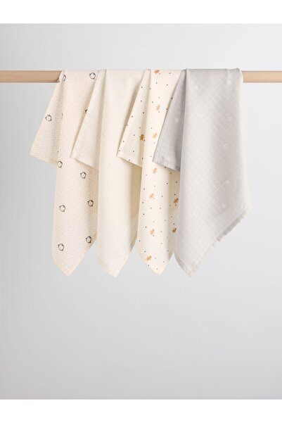 Next Baby 100% Cotton Ecru Cream Animal Patterned Muslin Set of 4