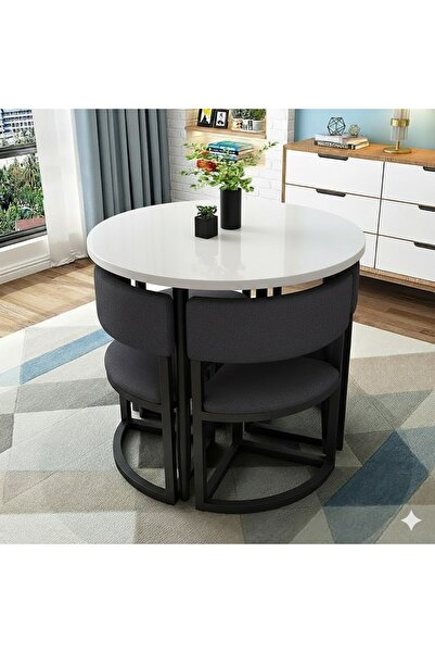 EDMONDA EV AKSESUAR MELİS METAL 90 CM ÇAP YUVARLAK YEMEK MASASI TAKIMI 4 KİŞİLİK BALKON MASASI TAKIMI MUTFAK MASASI