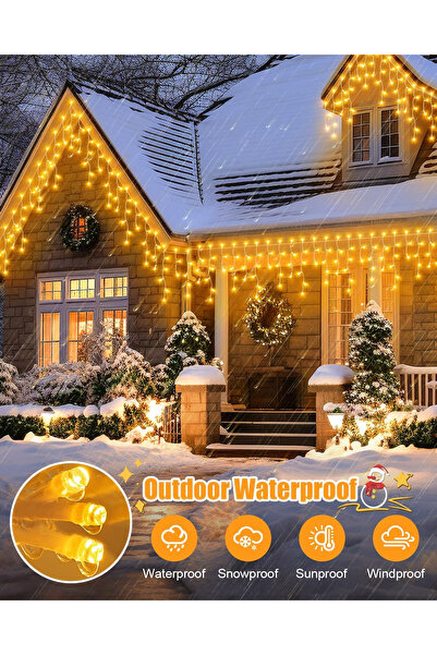 Joyful Box Instalatie Craciun Turturi / Franjuri / Ploaie , 12 metri, 300 LED-uri, Interconectabila, Galben