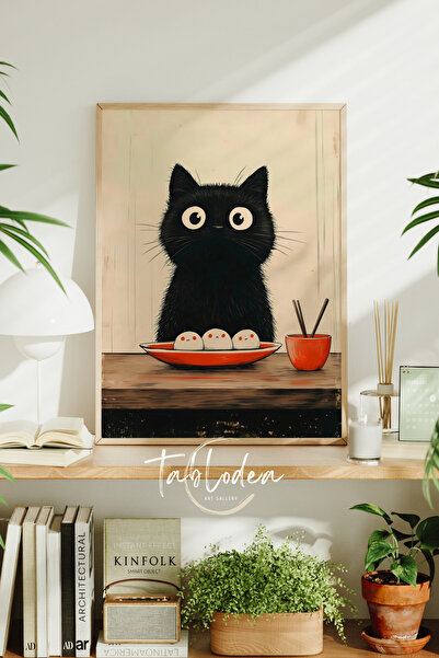 tablodea Artă japoneză Ilustrație cu pisică neagră Poster înrămat Pictură TD ...
