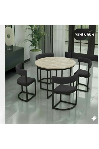 EDMONDA EV AKSESUAR MELİS METAL 90 CM ÇAP YUVARLAK YEMEK MASASI TAKIMI 4 KİŞİ...