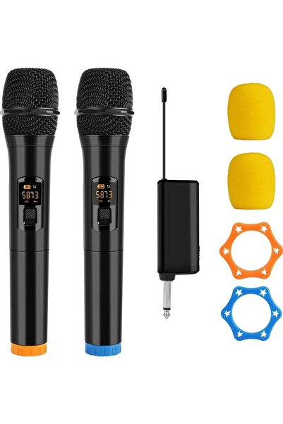 PopZa Generic UHF Dual Wireless Handheld Karaoke Microphone with Rechargeable Receiver