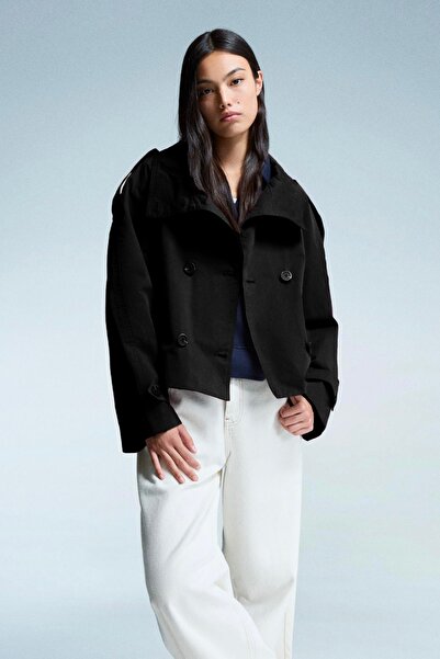 Moderk BSK Model Dik Yaka Arka Rüzgarlık Detaylı Astarlı Kadın Trençkot Ceket Trenç