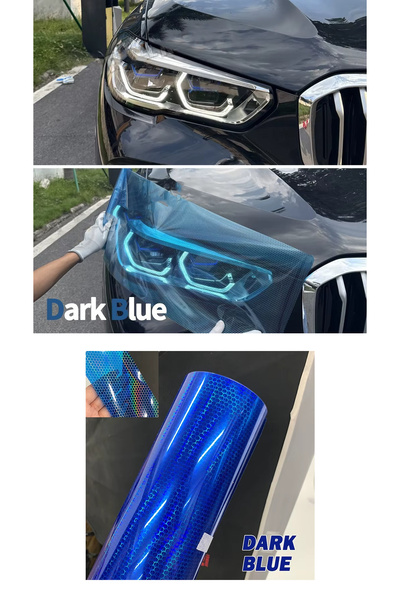 MeyZone Hologram Dark Blue Honeycomb Pattern Headlight Stop Film Headlight Foil Headlight Scratch Scratch Blocker 100Cmx30Cm