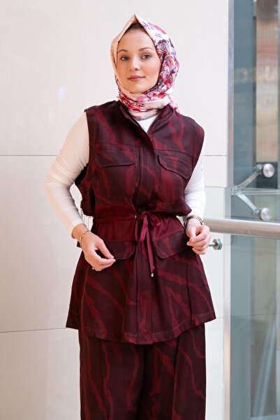 Ghisa Camouflage Patterned Waist-Cinched Vest and Pants Set