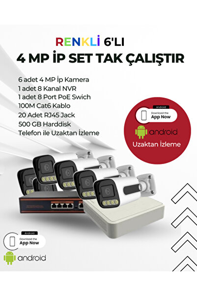 4MP 6lı renkli IP kamera seti
