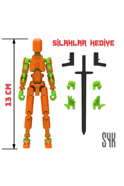 SYK Design Robot 13 Dummy Turuncu Yeşil Tüm Eklemleri Hareketli Aksiyon Figür...