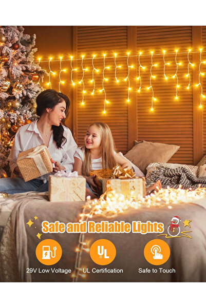 Joyful Box Instalatie Craciun Turturi / Franjuri / Ploaie , 20 metri, 500 LED-uri, Interconectabila, Galben