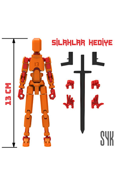 SYK Design Robot 13 Dummy Turuncu Kırmızı Tüm Eklemleri Hareketli Aksiyon Fig...