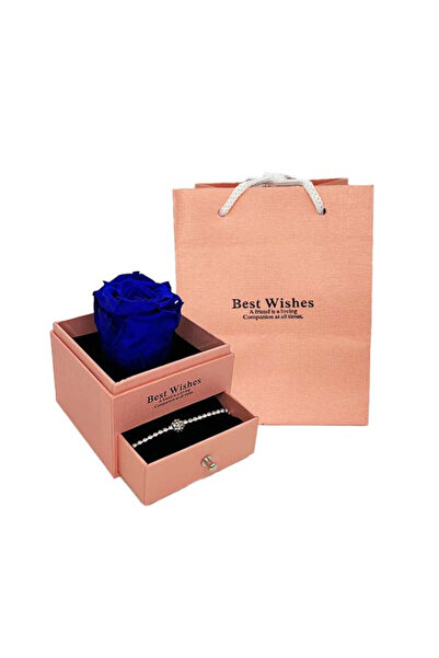 velve Trandafir criogenat in cutiuta somon, cu sertar si bratara, bleumarin