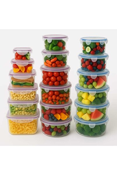 package home طقم علب لحفظ الطعام والفواكه مصنوعه من البلاستك محكمة الغلق مكونه من 16قطعه