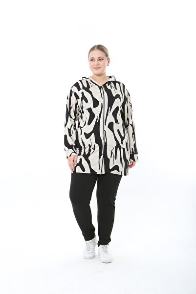 XL Modam Women Stretch Fabric Hooded Plus Size Cardigan