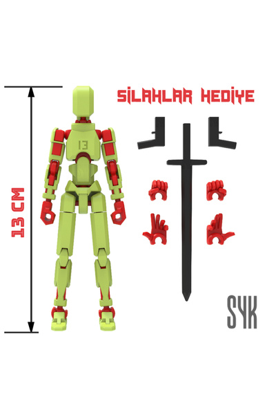 SYK Design Robot 13 Dummy Fıstık Yeşil Kırmızı Tüm Eklemleri Hareketli Aksiyo...