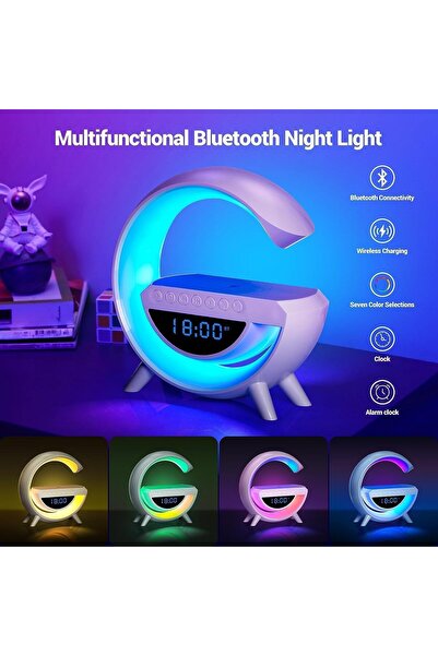 Led Wireless Speaker with Night Light, Wireless Charging, Timer, Alarm Clock, Color Changing, Charging Stand, Music Lamp, White