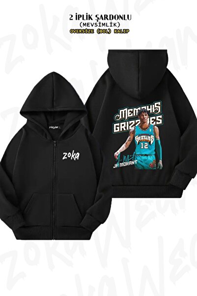 ZOKAWEAR Unisex Ja Morant με τύπωμα oversized Ζακέτα με κουκούλα με φερμουάρ με τύπωμα