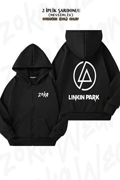 ZOKAWEAR Unisex Λογότυπο Linkin Park με τύπωμα oversized Ζακέτα με κουκούλα με φερμουάρ με τύπωμα