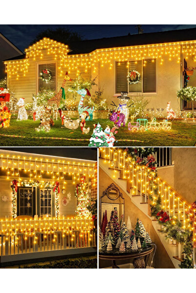 Joyful Box Instalatie Craciun Turturi / Franjuri / Ploaie , 30 metri, 1200 LED-uri, Interconectabila, Galben