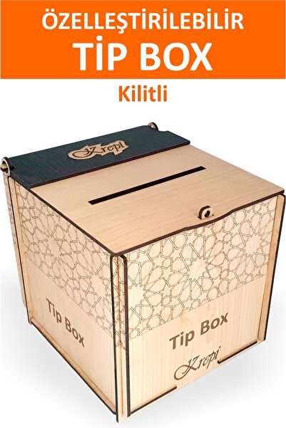 turuncufabrika Kişiye Özel Ahşap Tip Box Bahşiş Kutusu | İsimli & Logolu | 17x16x16 cm