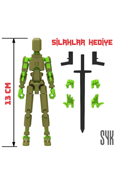SYK Design Robot 13 Dummy Haki Yeşil Yeşil Tüm Eklemleri Hareketli Aksiyon Fi...
