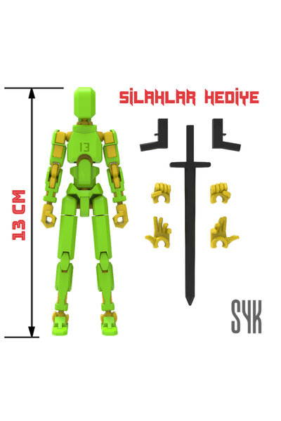 SYK Design Robot 13 Dummy Yeşil Sarı Tüm Eklemleri Hareketli Aksiyon Figürü O...