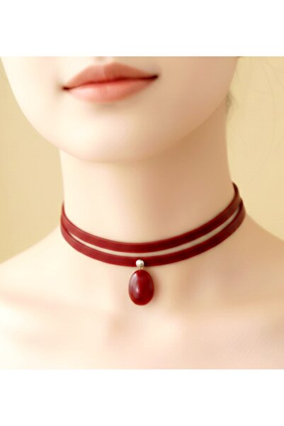 LADYMİRAGE Real Leather Jade Stone Choker Necklace