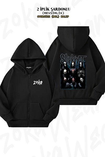 ZOKAWEAR Унісекс Slipknot Синя рамка з принтом Oversize Спинка з принтом Куртка з капюшоном на блискавці