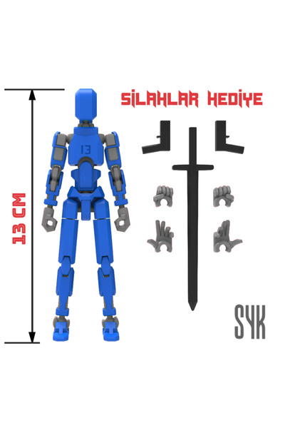 SYK Design Robot 13 Dummy Mavi Gri Tüm Eklemleri Hareketli Aksiyon Figürü Oyu...