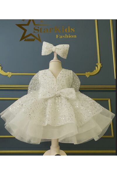 Star Kids Girls' White Beaded Dress,Girls' Party Dress