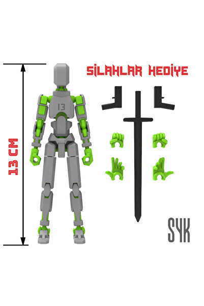 SYK Design Robot 13 Dummy Gri Yeşil Tüm Eklemleri Hareketli Aksiyon Figürü Oy...
