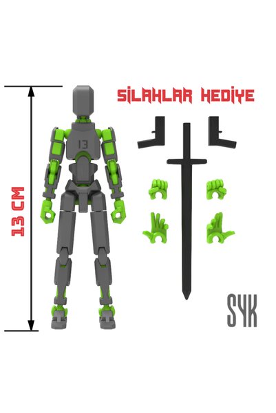 SYK Design Robot 13 Dummy Koyu Gri Yeşil Tüm Eklemleri Hareketli Aksiyon Figü...