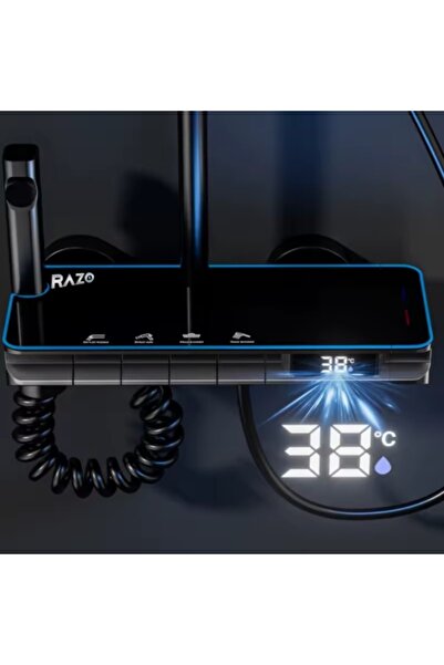 Razo Shower Column Set with LED Display, Piano Buttons, 4 Spray Modes, 360° Rotation, Hidden Valve