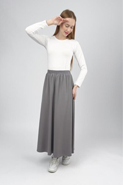 Betimoda Women's Modal Fabric Elastic Waist Midi Skirt Gray