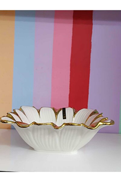 DEKOR ZÜCCACİYE HOME Royking Flora Gold Oval Pit Presentation Plate