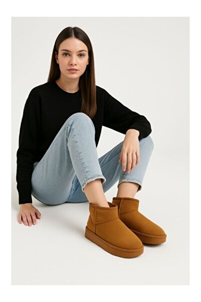 Motif Trend Kadın Kalın Taban Süet Bot Platform Topuklu Taba En iyi Muadil Içi Kürklü Ug Model Bot & Bootie