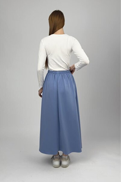 Betimoda Women's Modal Fabric Elastic Waist Midi Skirt Blue