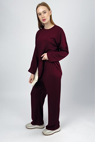 Betimoda Women's Modal Tunic Pants Set Burgundy