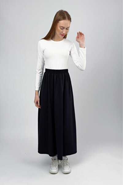 Betimoda Women's Modal Fabric Elastic Waist Midi Skirt Black