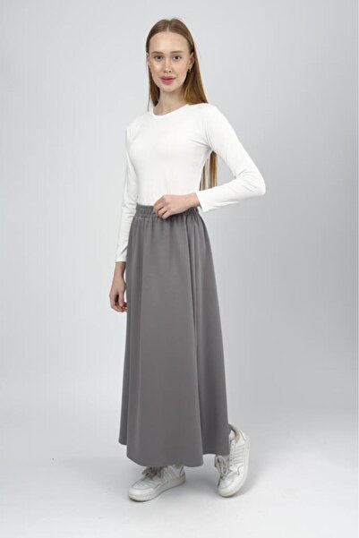 Betimoda Women's Modal Fabric Elastic Waist Midi Skirt Gray