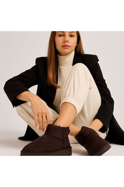 Motif Trend Kadın Kalın Taban Süet Bot Platform Topuklu Acı Kahve En iyi Muad...