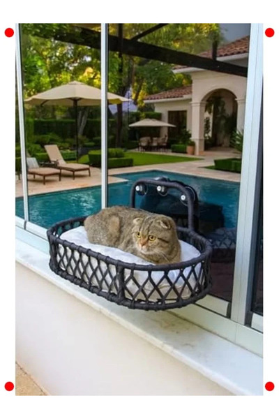 Genel Markalar Pencere Kenarı Vantuzlu Macrame Kedi Hamağı (Büyük Boy)