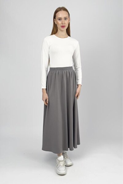 Betimoda Women's Modal Fabric Elastic Waist Midi Skirt Gray