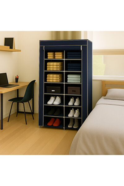 Trendmiz 7 Raflı Çift bölmeli Kumaş Kaplamalı Bez Ayakkabılık ve Düzenleme Dolabı