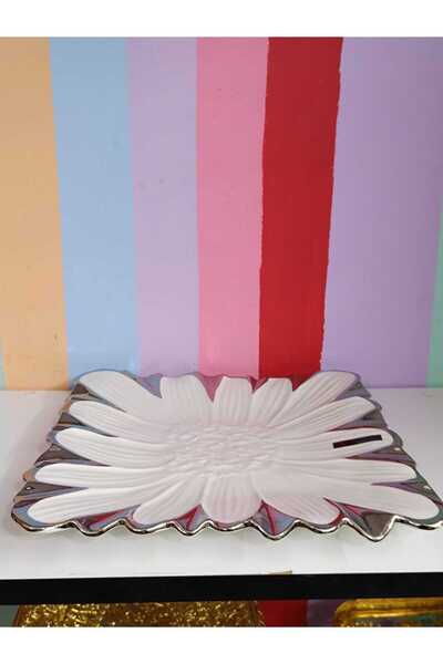 DEKOR ZÜCCACİYE HOME Royking Flora Silver Square Serving Tray